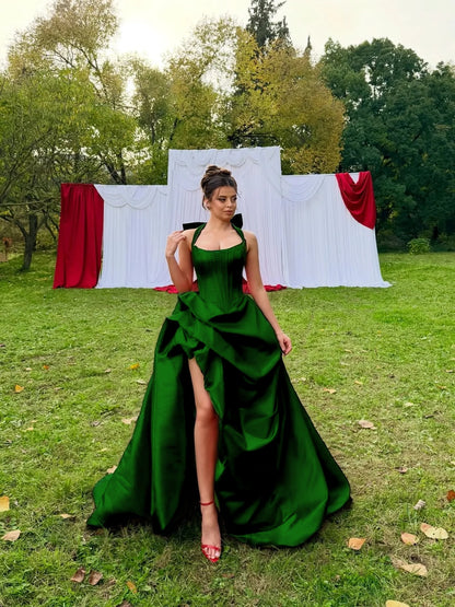 Halter Neck Strapless Sleeveless Long A-Line Prom Dress