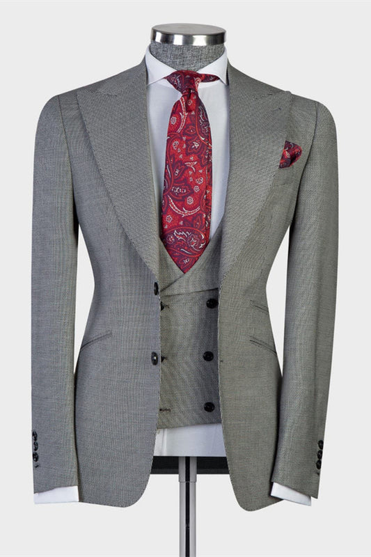 Eugene Latest Design Gray Peaked Lapel Three Pieces Men Suits