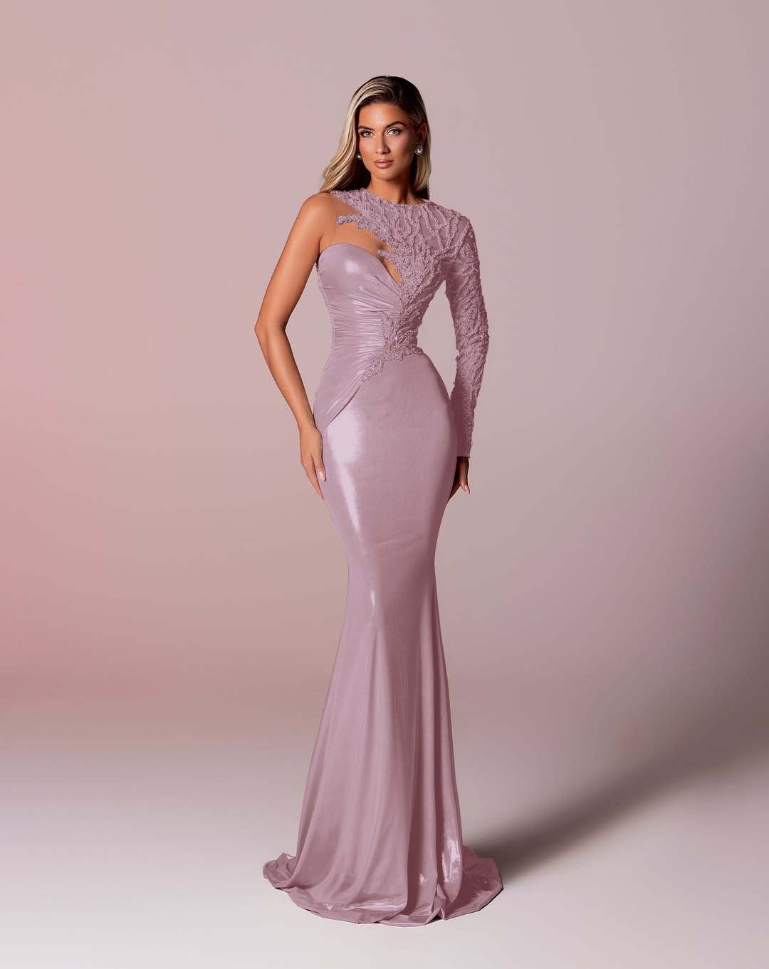 Hidais Asymmetric Neckline Single-Sided Long Sleeve Long Mermaid Prom Dress
