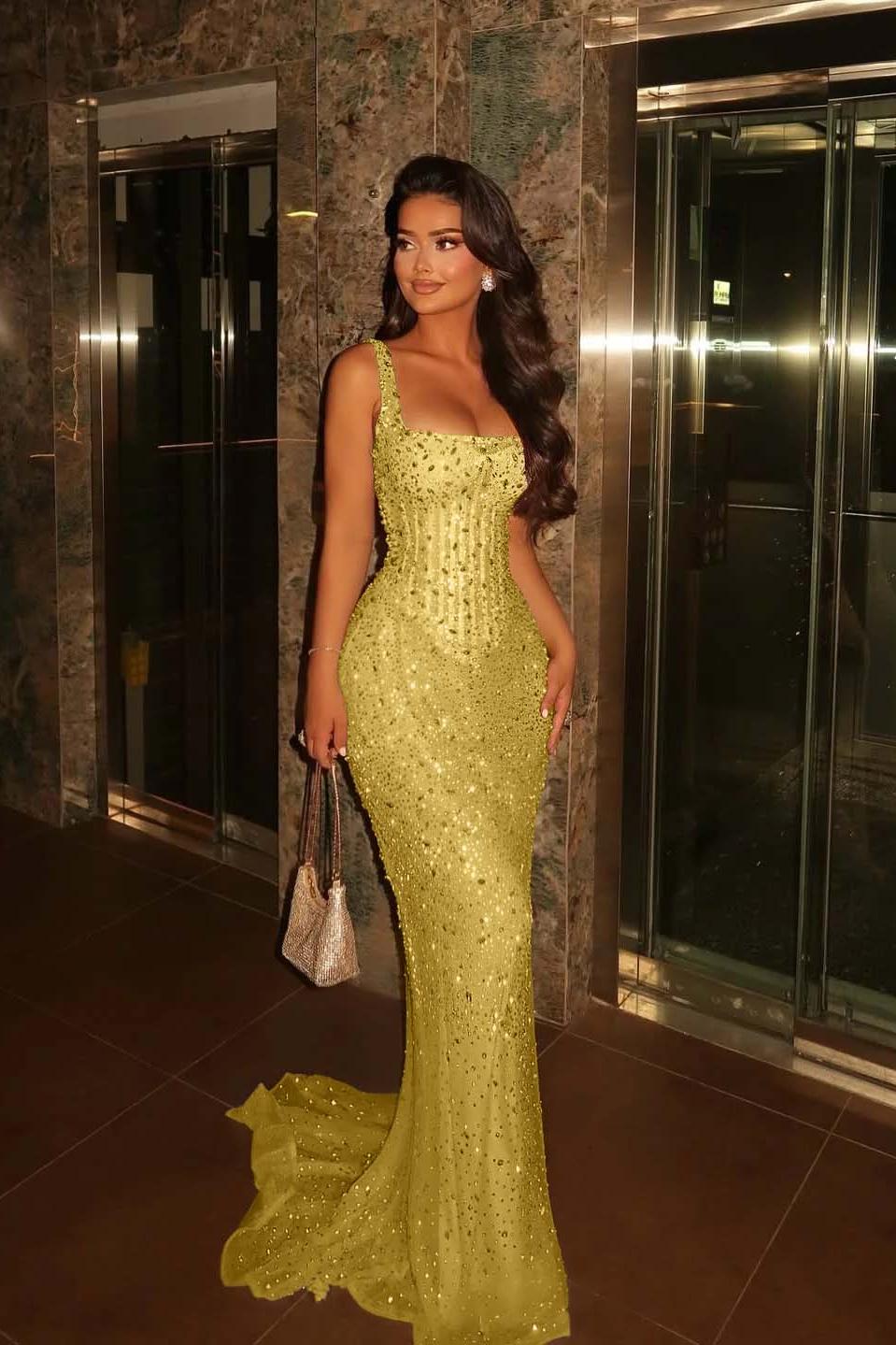 Spaghetti Strap Sleeveless Long Mermaid Evening Formal Dress With Beading