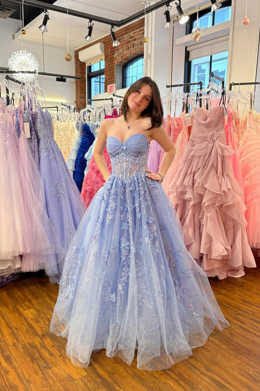 A Line Sweetheart Tulle Prom Dress with Appliques