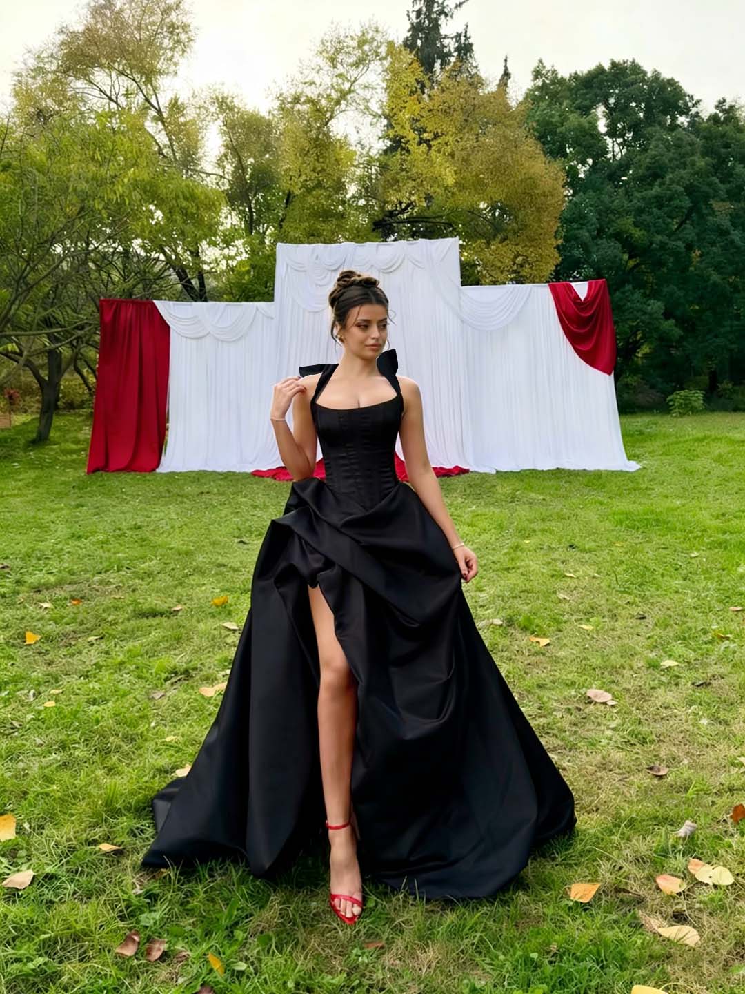 Halter Neck Strapless Sleeveless Long A-Line Prom Dress