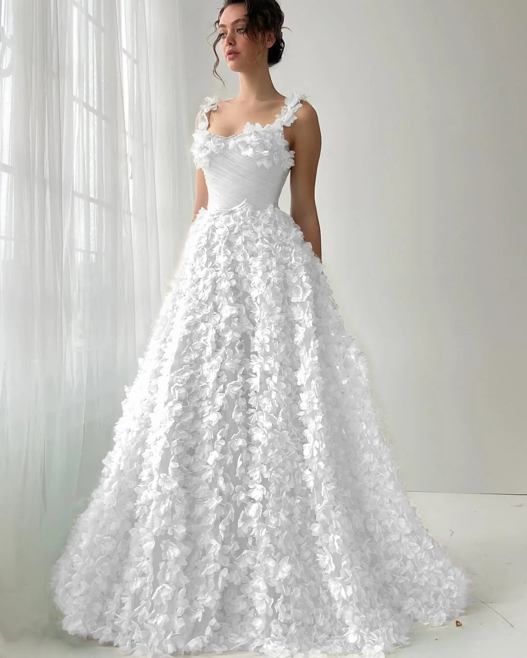 Square Neck Spaghetti Straps Sleeveless Long A-Line Prom Dress