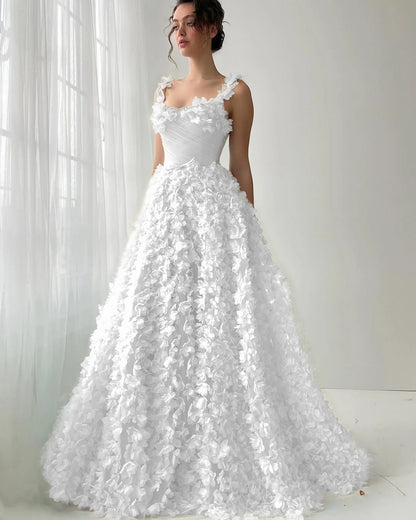 Square Neck Spaghetti Straps Sleeveless Long A-Line Prom Dress