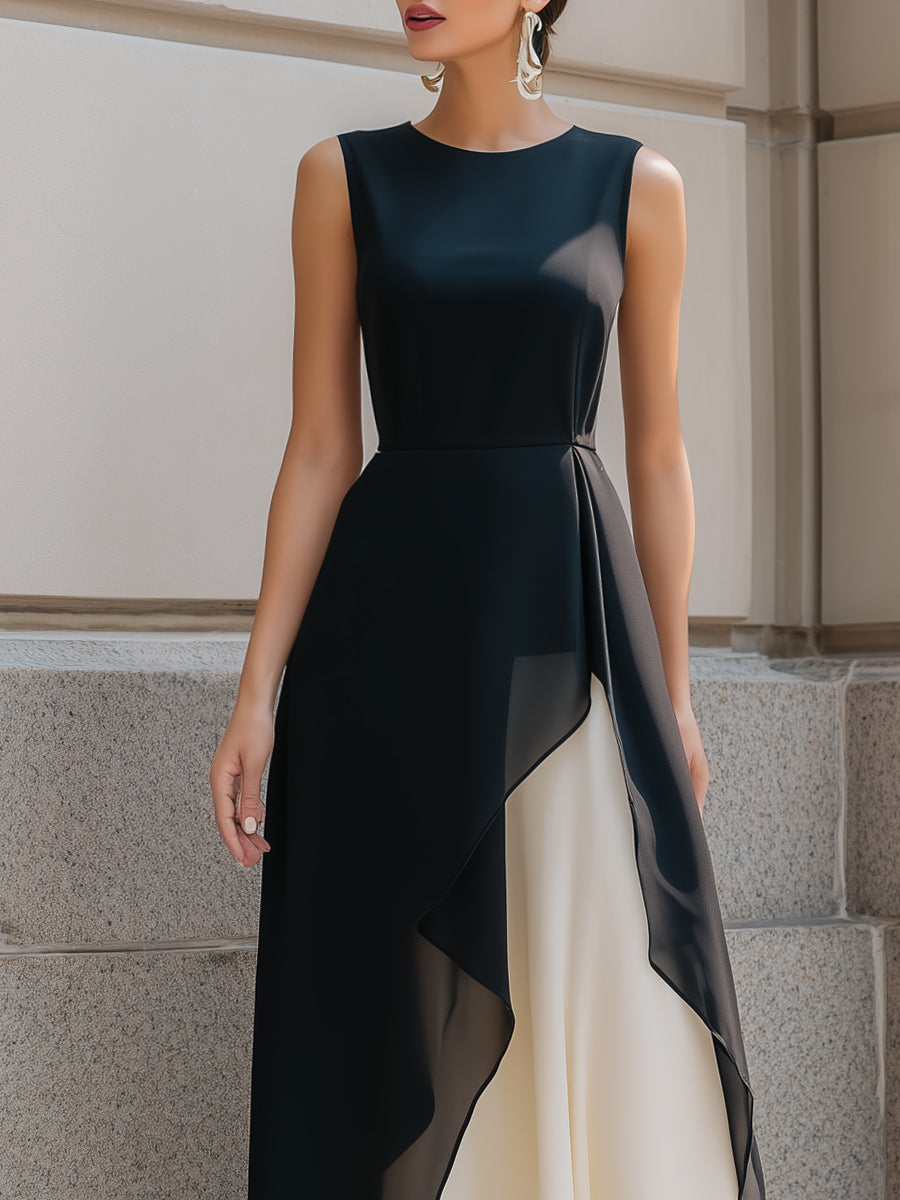 Layered Asymmetric Chiffon Maxi Dress
