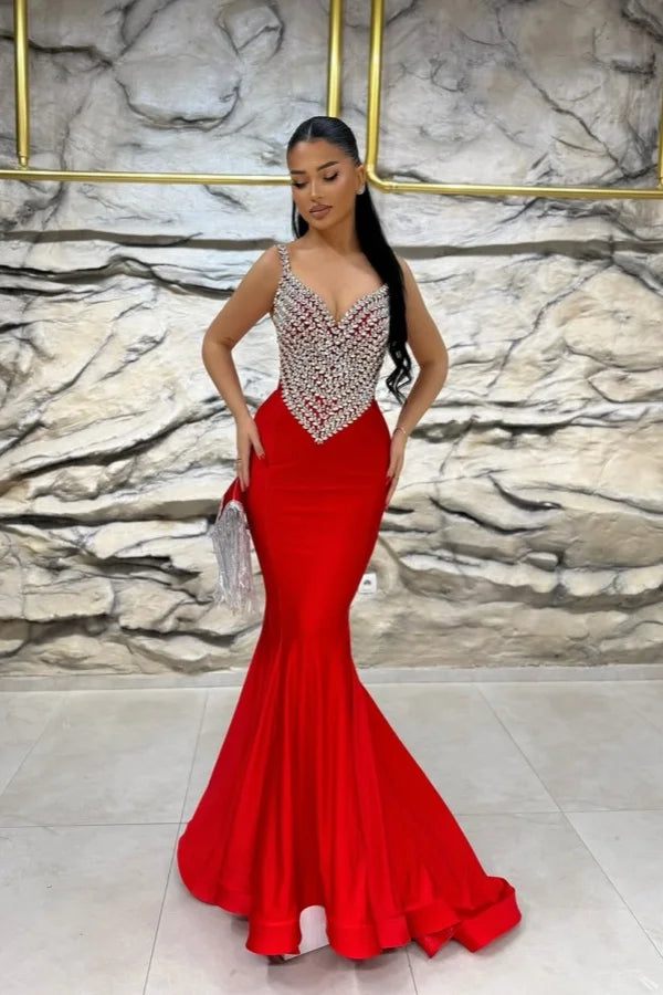 Red Gorgeous Gemstone Mermaid Evening Dress ZT0412