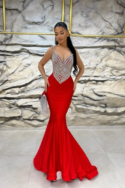 Red Gorgeous Gemstone Mermaid Evening Dress ZT0412
