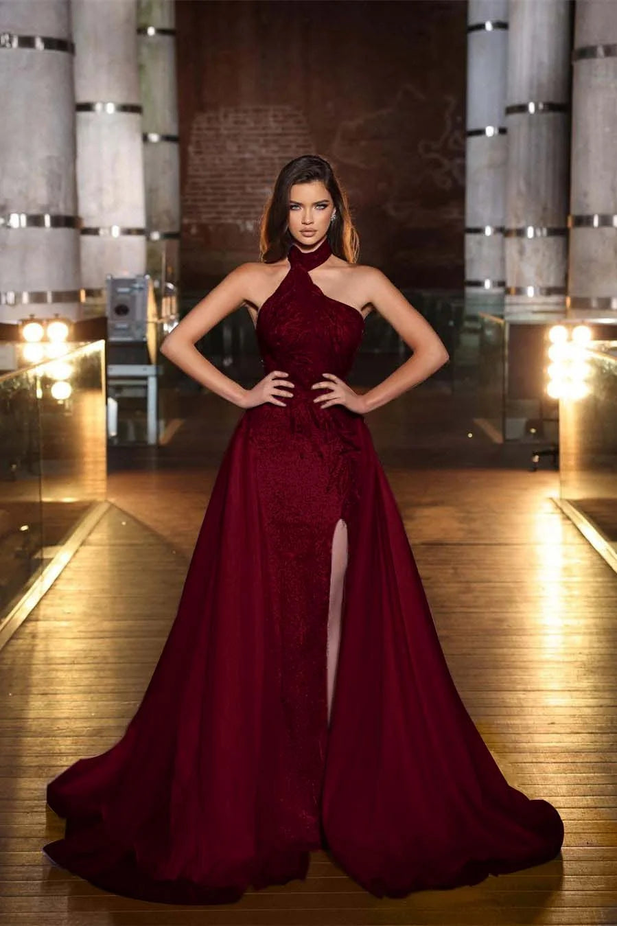 Charming Purple Evening Dress Sleeveless Strapless With Tulle Slit Sequins