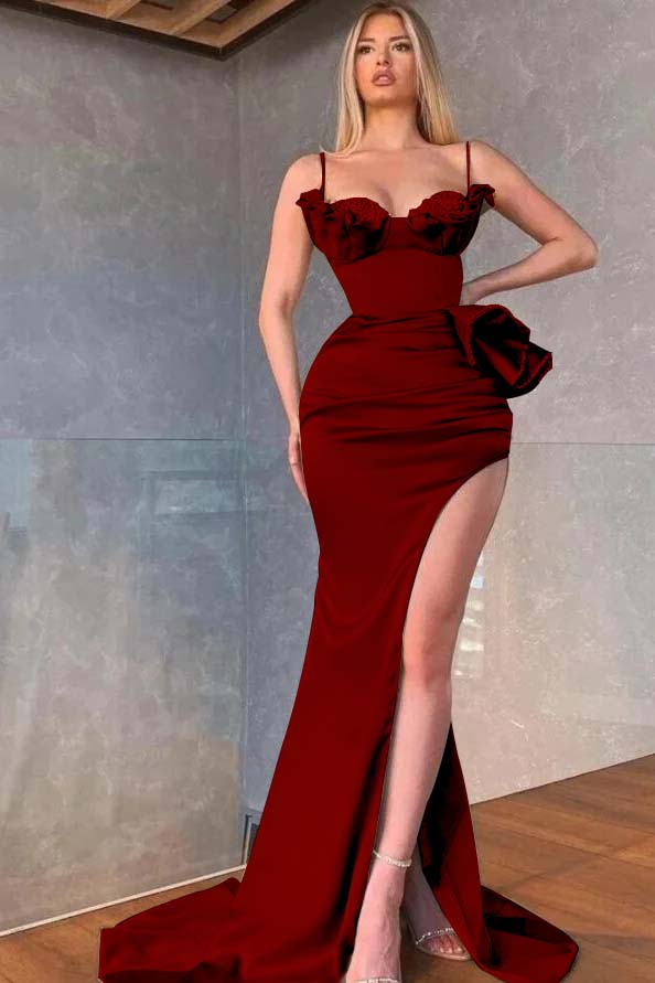 Spaghetti Straps Sleeveless Long Mermaid Prom Dress With Pleated