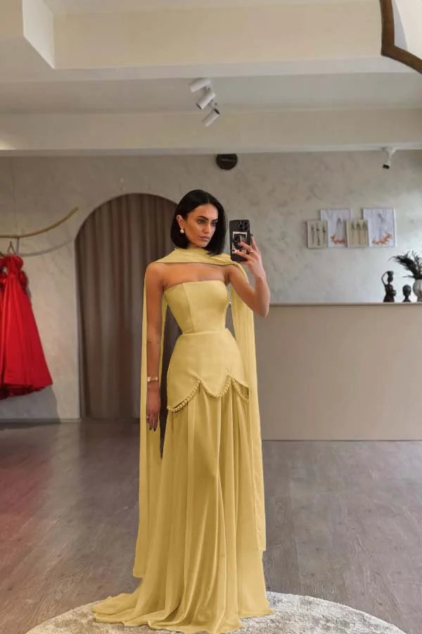 Ivory Strapless Pearls Spliced Prom Dress ZT0685