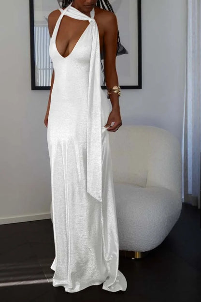 Pearl Pink Halter V-neck Sheath Shining Prom Dress ZT0665