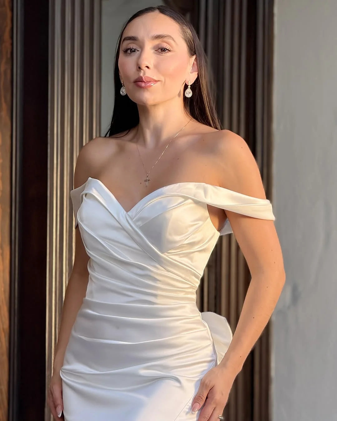 White Off-The-Shoulder Split Long Train Prom Dress ZT0736