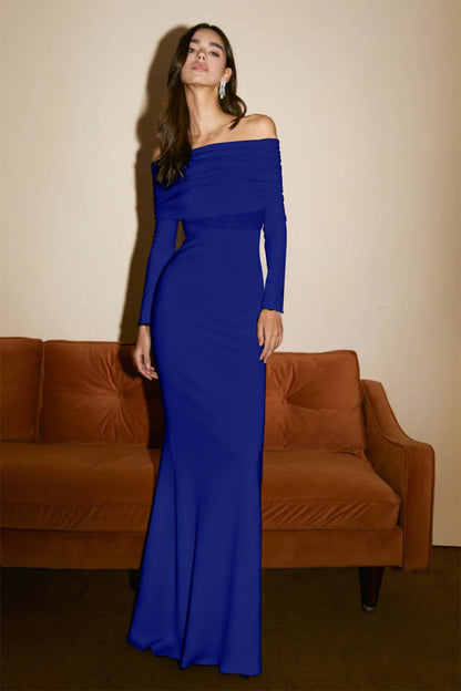 Strapless Long Sleeves Long Pleated Mermaid Prom Dress