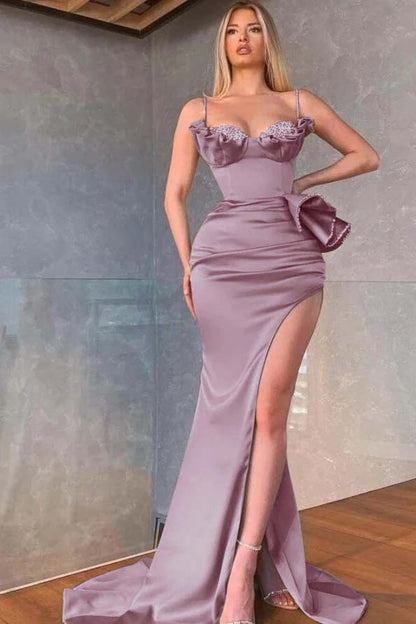 Spaghetti Straps Sleeveless Long Mermaid Prom Dress With Pleated