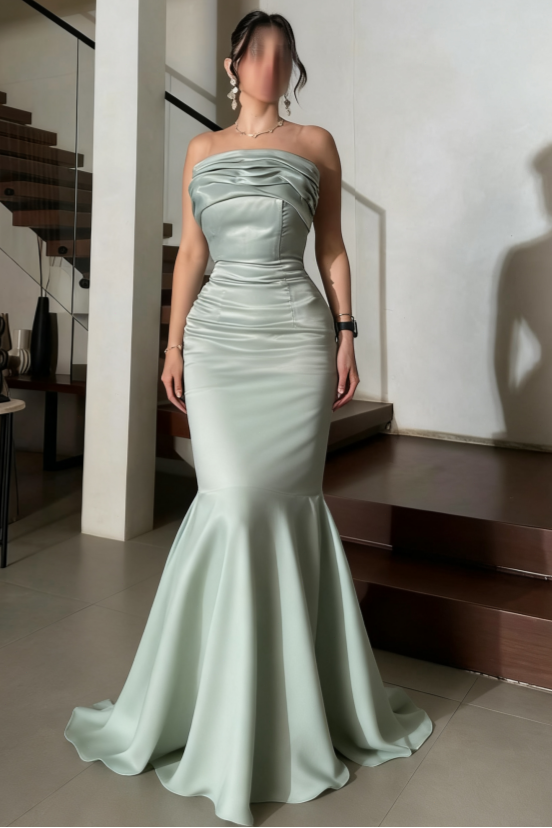 Stunning Satin Strapless Sleeveless Long Mermaid Prom Dress