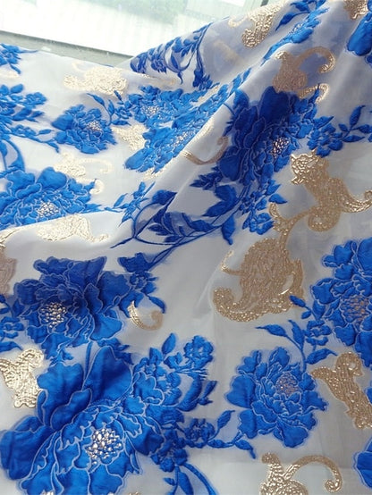 V-Neck Long Sleeve Flower Floral Print A-Line Ankle-Length Evening Dress