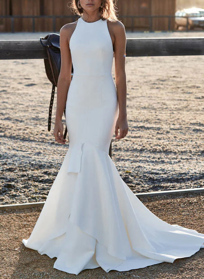 Elegant Mermaid Fitted Back Hole Wedding Dress