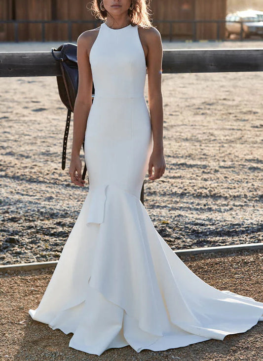 Elegant Mermaid Fitted Back Hole Wedding Dress