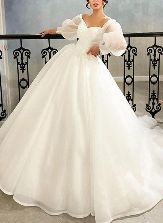 Elegant Sweetheart Organza Sweep Train Wedding Dress Ruffle