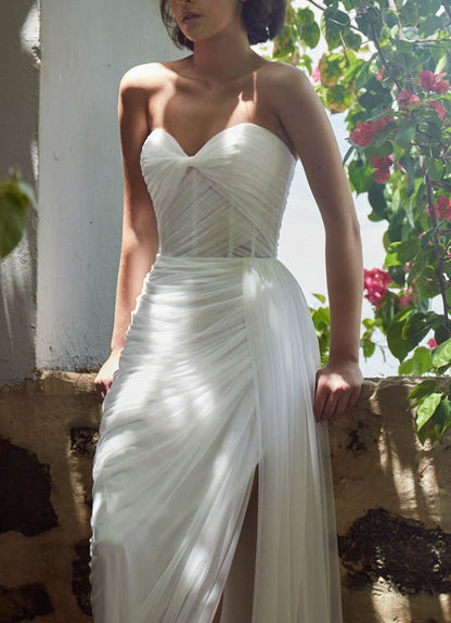 Elegant Sweetheart Tulle Wedding Dresses Split Front