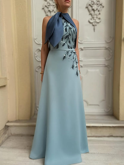 Sleeveless Sequins Applique A-Line Floor-Length Evening Dress