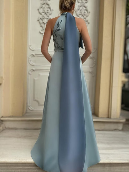 Sleeveless Sequins Applique A-Line Floor-Length Evening Dress