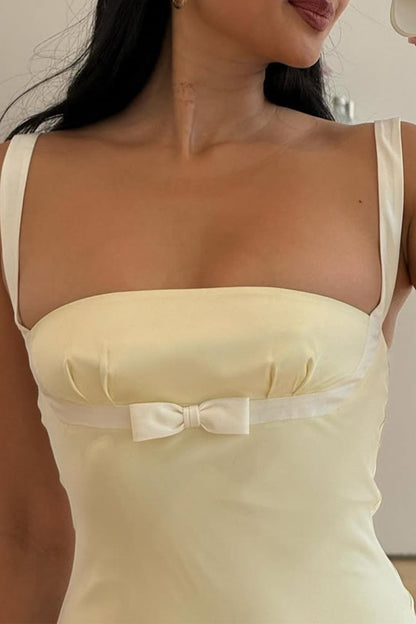 Square Neck Mermaid Satin Long Prom Dresses With Bowknot