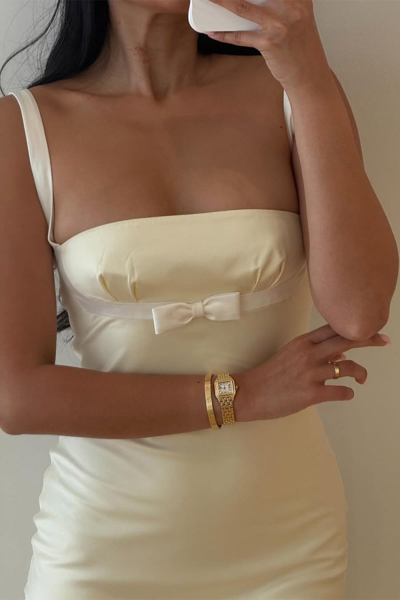 Square Neck Mermaid Satin Long Prom Dresses With Bowknot