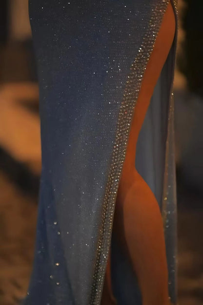 Hidais Deep V-Neck Wide Shoulder Straps Sleeveless Long Mermaid Prom Dress