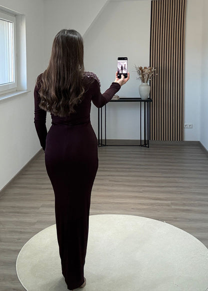 Simple Long Sleeves Scoop Empire-Waist Evening Dress