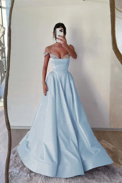 Red Formal A-Line Beaded Double Straps Prom Dress