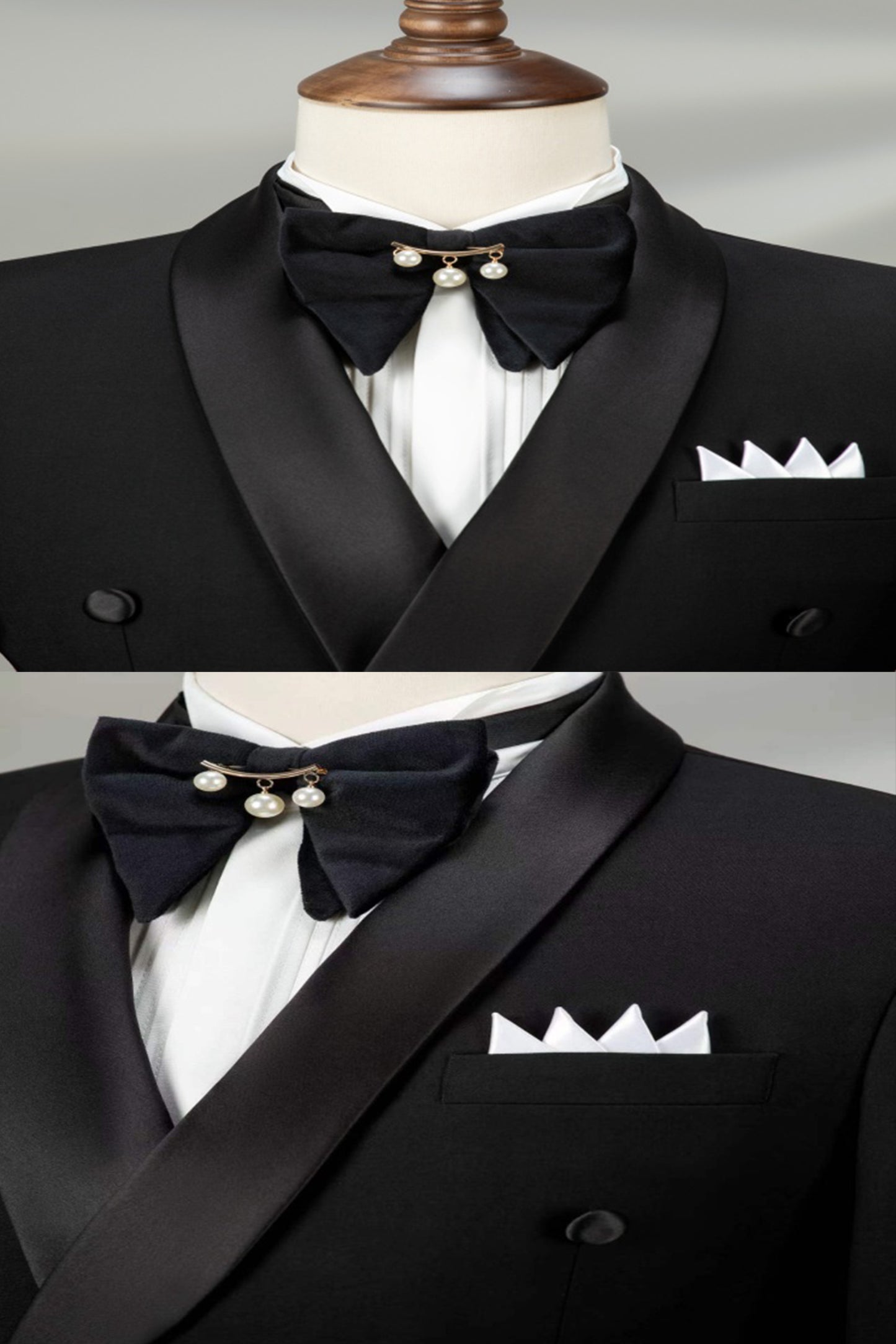 Peaked Lapel Elegant Black Dinner Prom Suit Two Pieces Formal