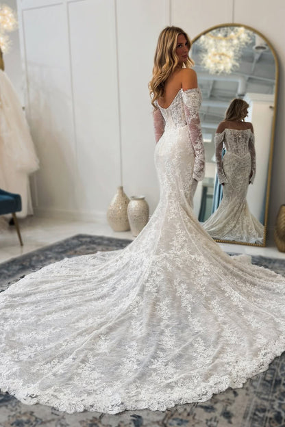 Bohemian Mermaid Scoop Neck Lace Beach Wedding Dress