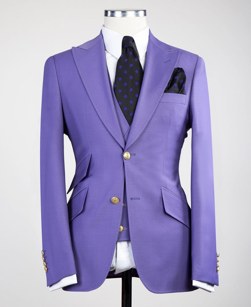 Clifford Chic Purple Peaked Lapel Three Pieces Best Fitted Men Suits