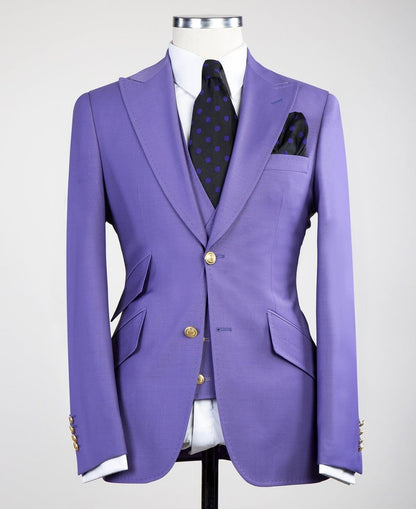 Clifford Chic Purple Peaked Lapel Three Pieces Best Fitted Men Suits