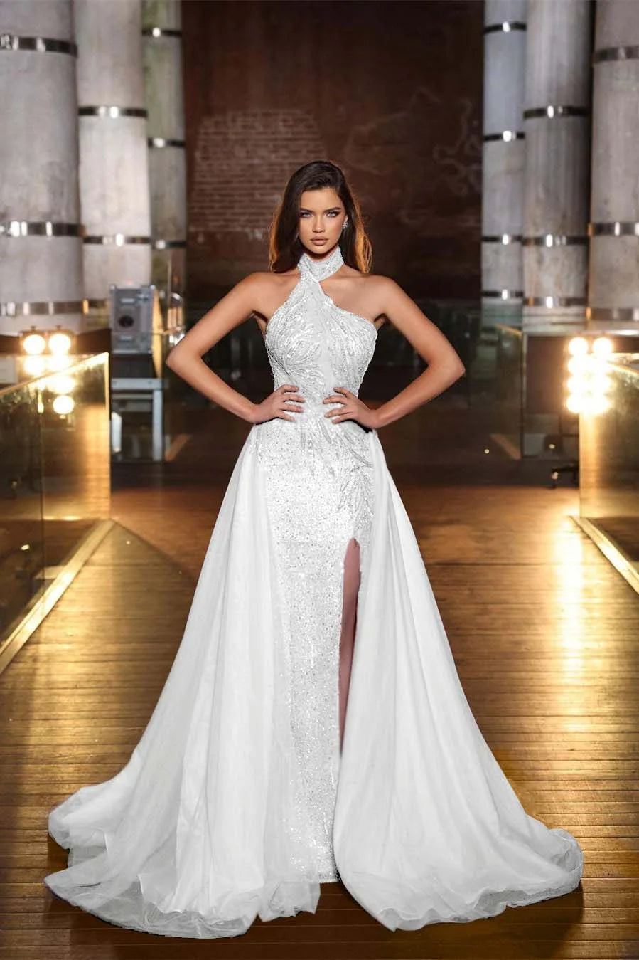 Charming Purple Evening Dress Sleeveless Strapless With Tulle Slit Sequins