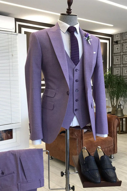 Shining Party Suits For Prom With Violet Purple Tailored 3 Pieces