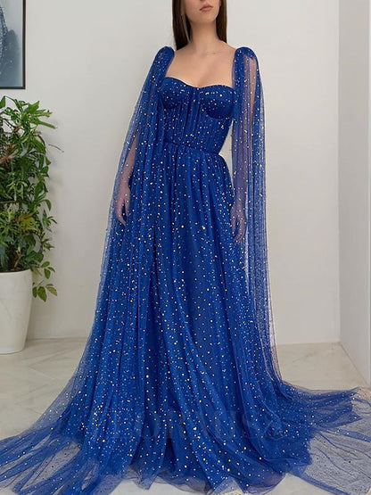 Sweetheart Neck A-Line Formal Party Dress with Long Cape Sleeves