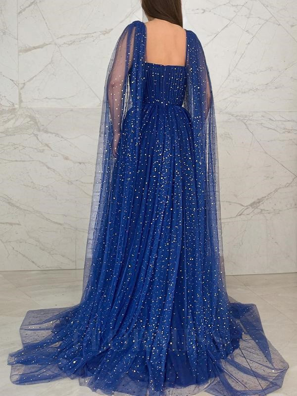 Sweetheart Neck A-Line Formal Party Dress with Long Cape Sleeves