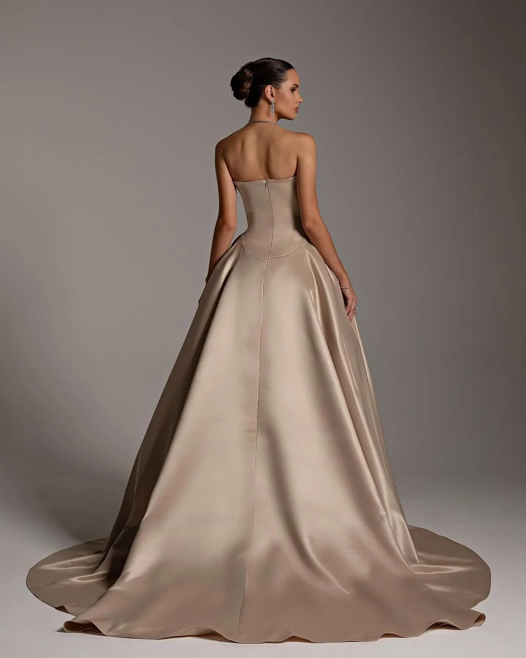 Champagne Strapless A-Line Elegant Prom Dress
