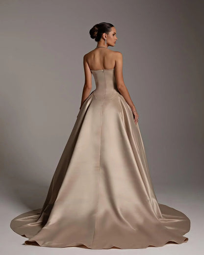 Champagne Strapless A-Line Elegant Prom Dress