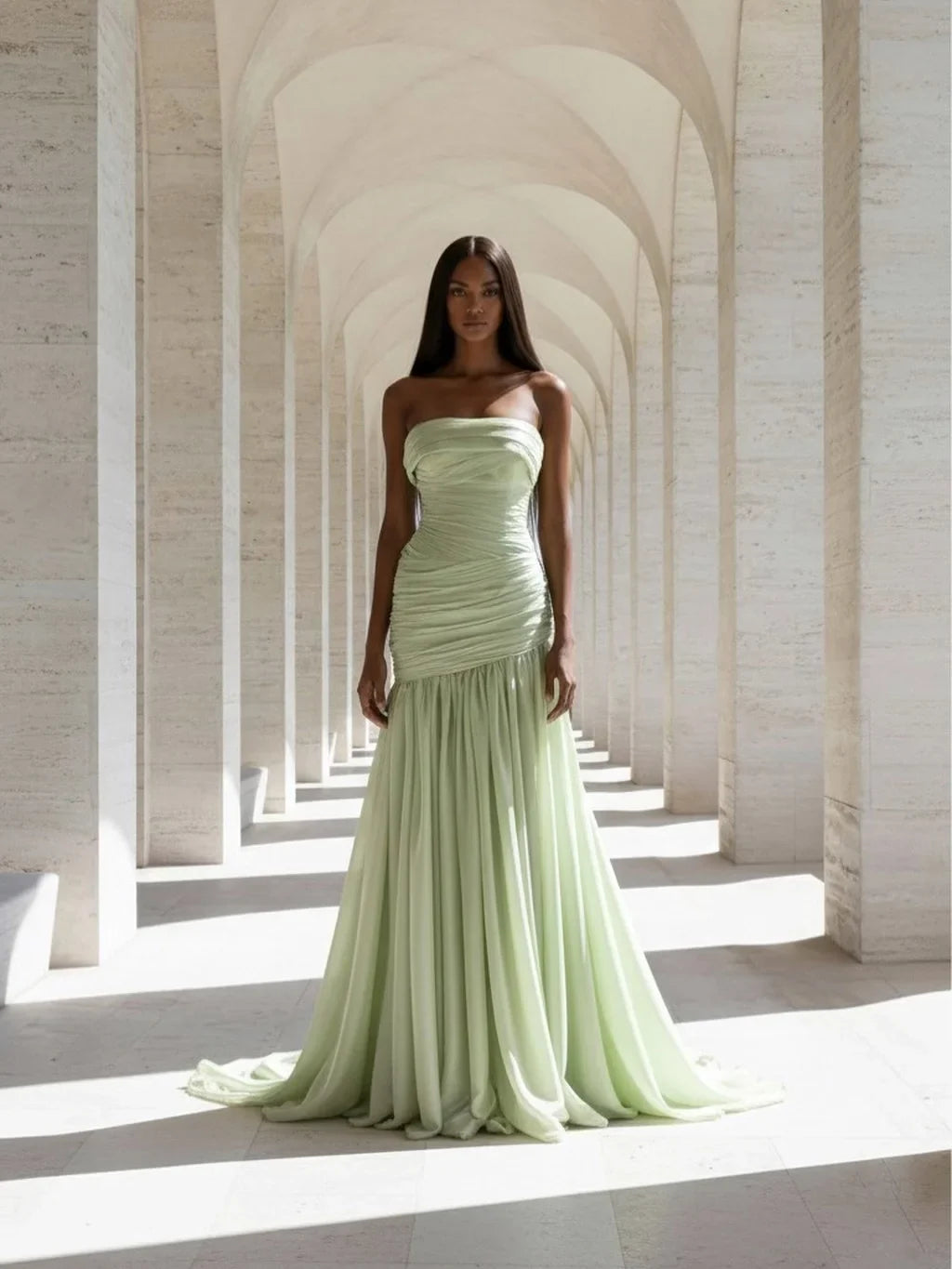 Elegant Strapless Sleeveless Square Prom Dress With Pleated