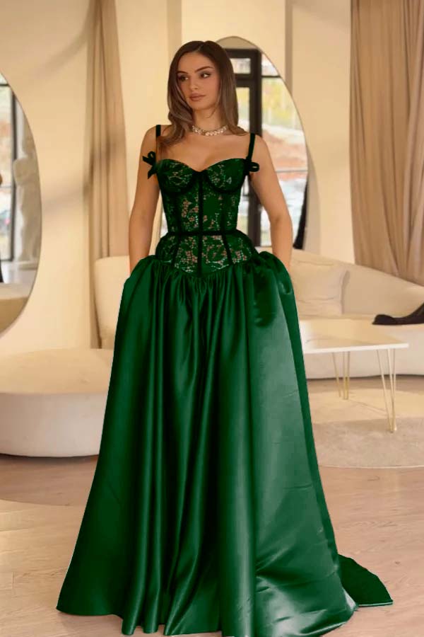 V-Neck Spaghetti Straps Sleeveless Long A-Line Prom Dress