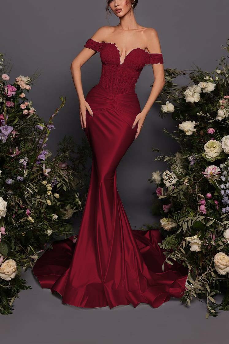 Off The Shoulder Sleeveless Long Mermaid Prom Dress With Pleated