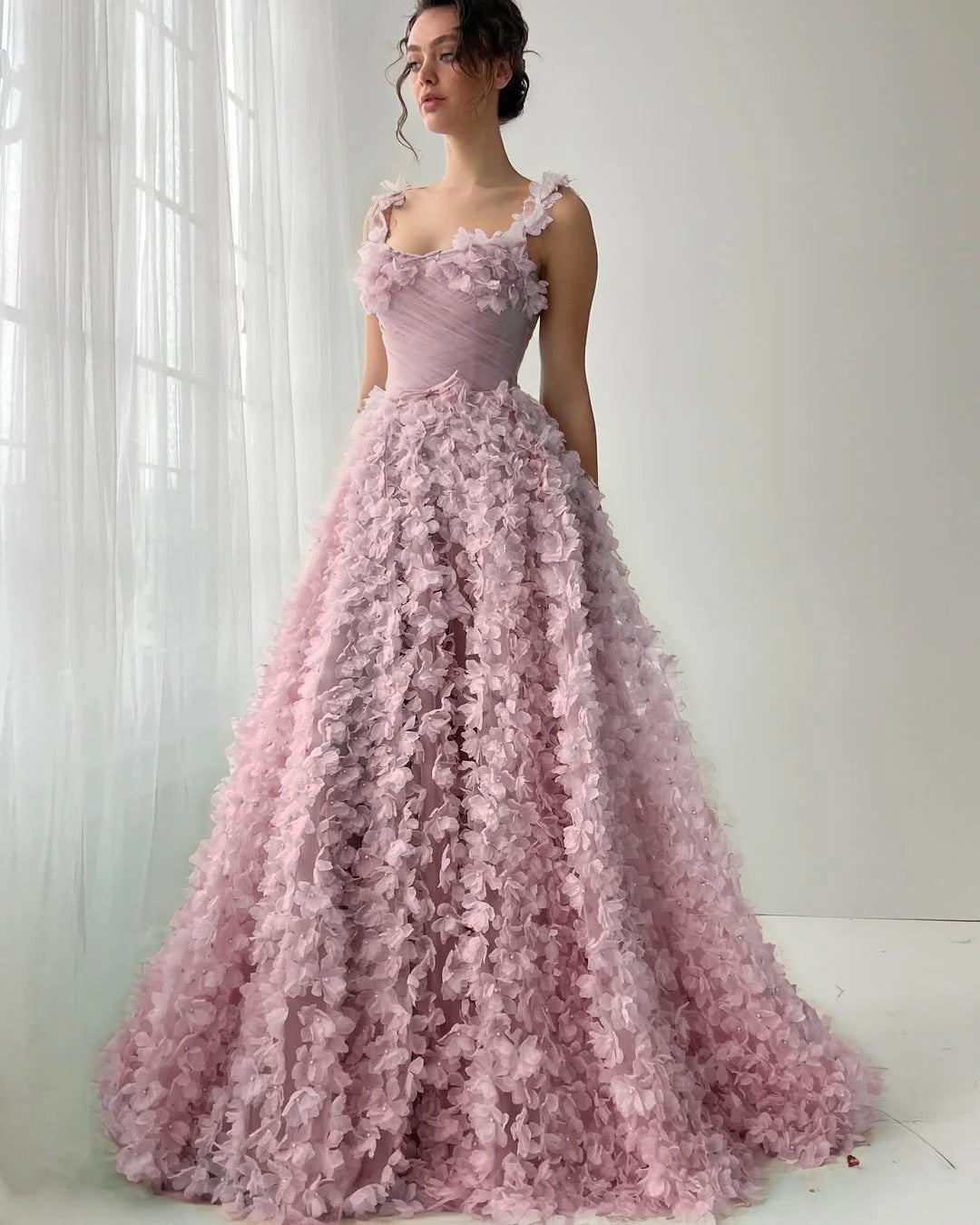 Square Neck Spaghetti Straps Sleeveless Long A-Line Prom Dress