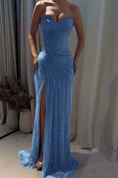 Fuchsia Sweetheart Beaded Split Gorgeous Prom Dress ZT0694