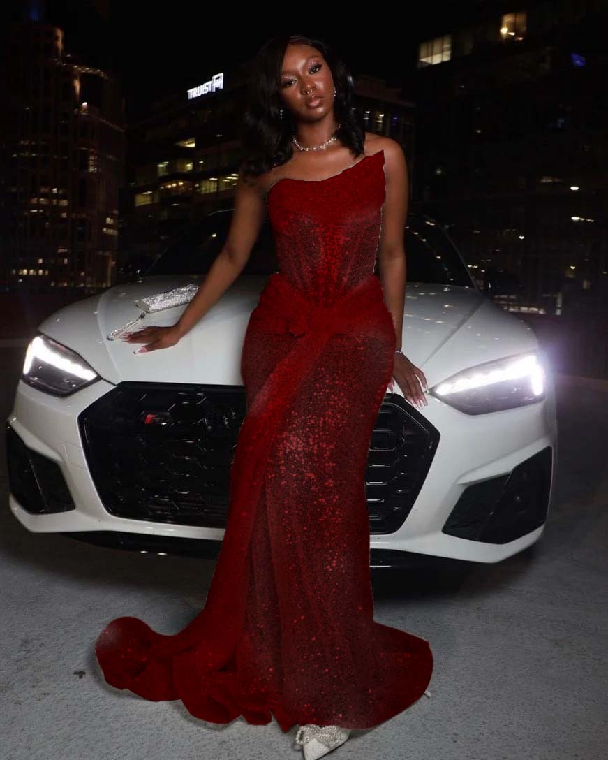 Asymmetric Strapless Sleeveless Long Pleated Mermaid Prom Dress