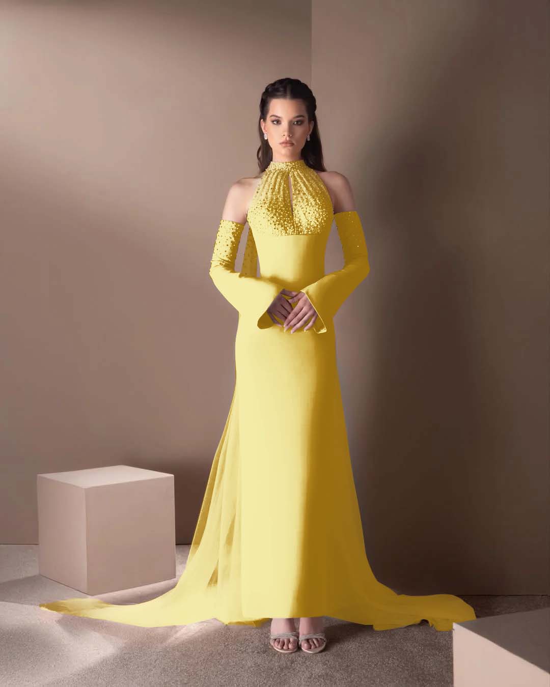 High Neck Strapless Long Sleeves Long Mermaid Prom Dress