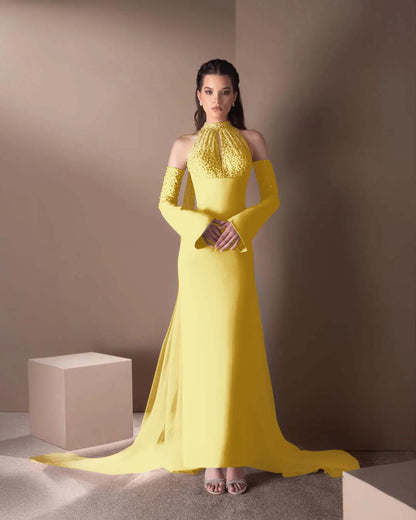 High Neck Strapless Long Sleeves Long Mermaid Prom Dress