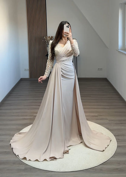 Sheath Spaghetti Straps Square Slit Cape Evening Dress